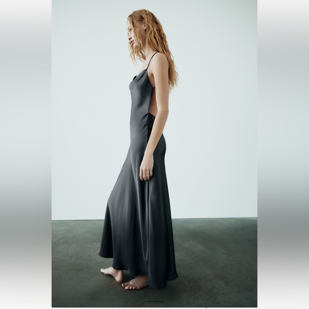 ZARA SATIN EFFECT SLIP DRESS - Picture 4 of 10